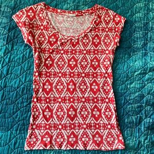 J.Crew Women's T-Shirt, Red and White Geometric Pattern